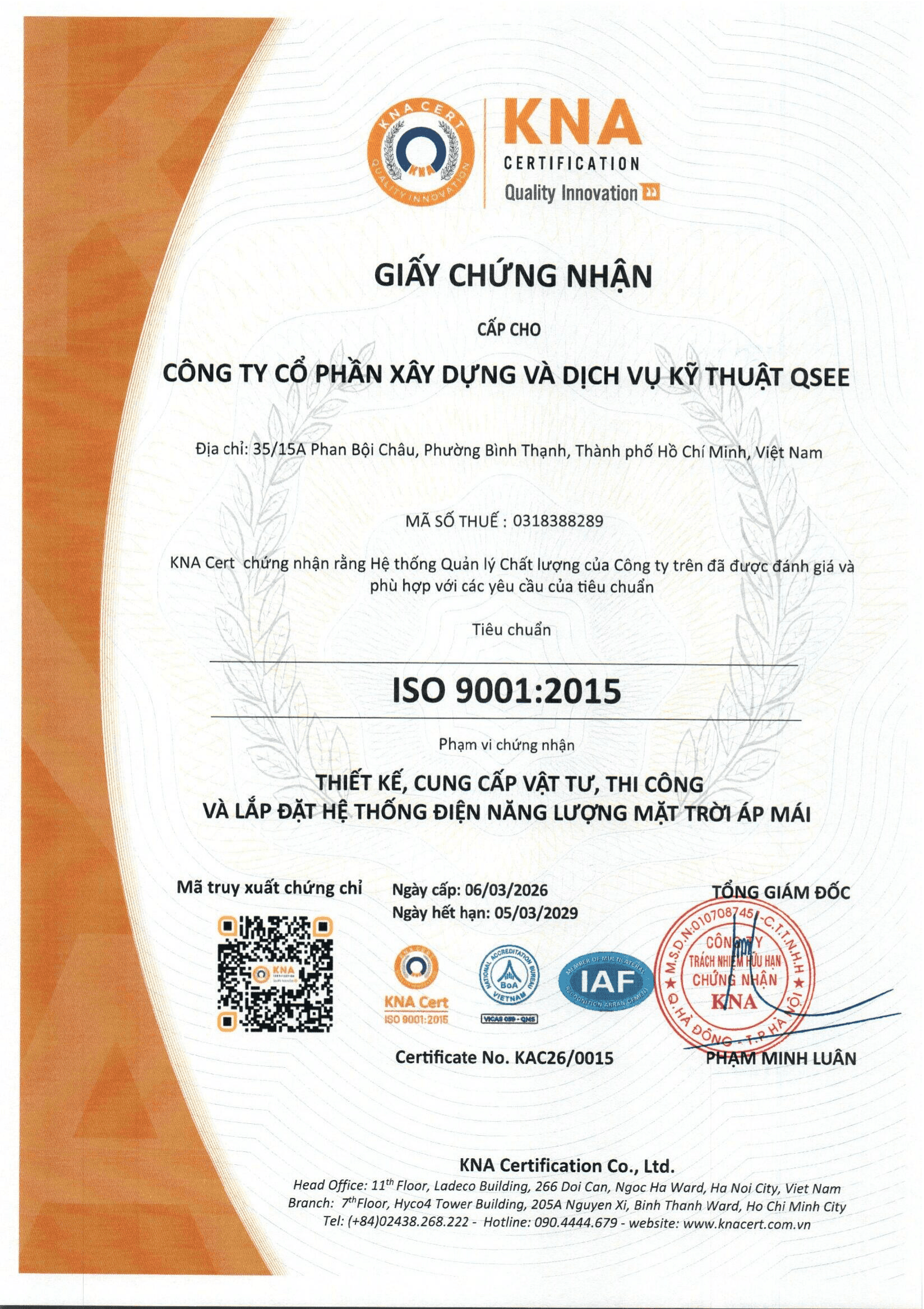 Chứng chỉ ISO 1